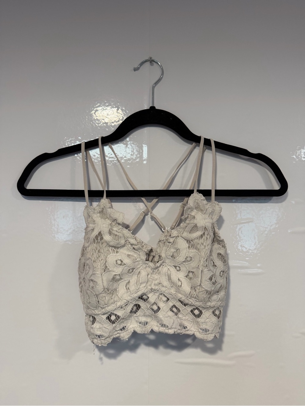 Lace Crochet Bralette in Light Cream